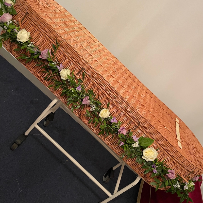 Rose and freesia coffin garland