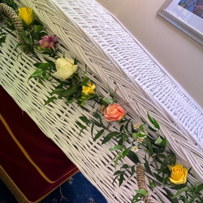 Rose and freesia coffin garland