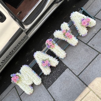 Pretty, pastel, unicorn, letter, word, child, baby, girl, Funeral, sympathy, wreath, tribute, flowers, florist, gravesend, Northfleet, Kent, London