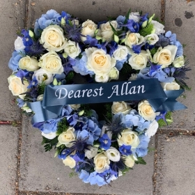 Blue, white, open, heart, Funeral, sympathy, wreath, tribute, flowers, florist, gravesend, Northfleet, Kent, London, Essex 