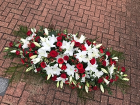 Lily, rose, red, white, coffin, spray, funeral, flowers, Gravesend, kent