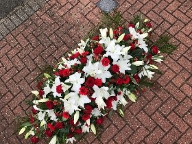 Lily, rose, red, white, coffin, spray, funeral, flowers, Gravesend, kent