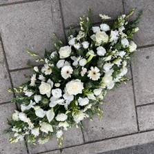 White, rose, gerbera, carnation, coffin, spray, funeral, flowers, tribute, Gravesend, florist, Kent 