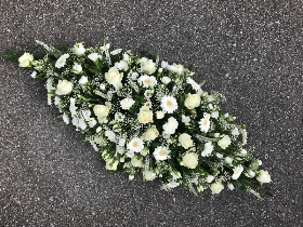 White, rose, gerbera, carnation, coffin, spray, funeral, flowers, tribute, Gravesend, florist, Kent 