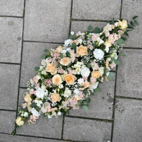 Peach, cream, white, gerbera, carnation, coffin, spray, funeral, flowers, Gravesend, florist, gravesend