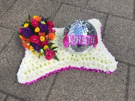 Disco ball, glitter ball, strictly, dancer, funeral, flowers, wreath, pillow, tribute, Gravesend, London, kent