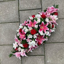 Orchid, rose, lily, coffin, spray, funeral, tropical, oppulent, Oasis, wreath, sympathy, flowers, floral, florist, Gravesend, kent, london 