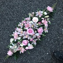 Orchid, rose, lily, coffin, spray, funeral, tropical, oppulent, Oasis, wreath, sympathy, flowers, floral, florist, Gravesend, kent, london 