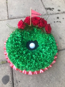 Golf, ball, hole, tribute, wreath, funeral, sympathy, flowers, florist, gravesend, Northfleet, Kent, london