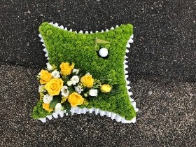 Golf, green, ball, funeral, flowers, tribute, sympathy, cushion, florist, gravesend, Northfleet, Kent, london