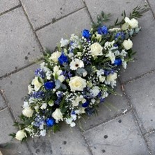 Blue, white, coffin, double, ended, spray, lily, rose, funeral, sympathy, wreath, tribute, flowers, florist, gravesend, Northfleet, Kent, london