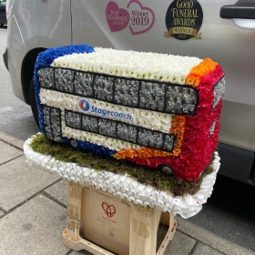 London, double, decker, routemaster, bus, red, traditional, retro, Funeral, sympathy, wreath, tribute, flowers, florist, Gravesend, northfleet, Kent, London 