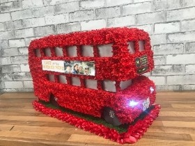 London, double, decker, routemaster, bus, red, traditional, retro, Funeral, sympathy, wreath, tribute, flowers, florist, Gravesend, northfleet, Kent, London 