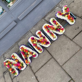 Funeral, name, letters, different, unusual, combination, white, loose, funeral, wreath, tribute, flowers, florist, gravesend, northfleet, kent