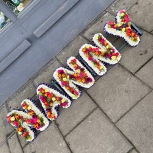 Funeral, name, letters, different, unusual, combination, white, loose, funeral, wreath, tribute, flowers, florist, gravesend, northfleet, kent