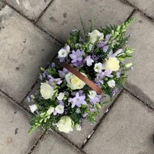 White, lilac, basket, funeral, wreath, tribute, flowers, florist, gravesend, northfleet, kent