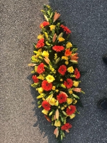 Orange, yellow, coffin, spray, funeral, flowers, wreath, tribute, florist, gravesend, northfleet, kent, London 