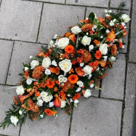 Orange, white, coffin, spray, Funeral, tribute, wreath, flowers, florist, gravesend, northfleet, kent, London, sympathy