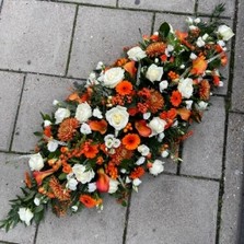 Orange, white, coffin, spray, Funeral, tribute, wreath, flowers, florist, gravesend, northfleet, kent, London, sympathy