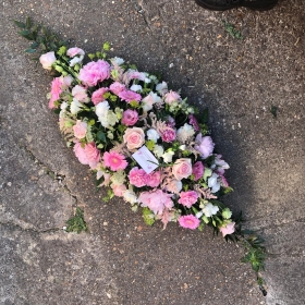 Pretty, pink, white, coffin spray, Funeral, sympathy, wreath, tribute, flowers, florist, gravesend, Northfleet, Kent, london