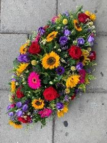 Sunflower, bright, vibrant, coffin, spray, Funeral, sympathy, wreath, tribute, flowers, florist, gravesend, Northfleet, Kent, london