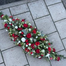 Red, white, coffin, spray, Funeral, sympathy, wreath, tribute, flowers, florist, gravesend, Northfleet, Kent, london