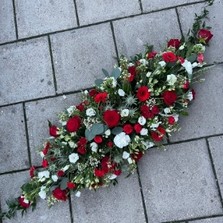 Red, white, coffin, spray, Funeral, sympathy, wreath, tribute, flowers, florist, gravesend, Northfleet, Kent, london