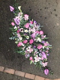 Lilac, purple, luxury, coffin, spray, tropical, Funeral, sympathy, wreath, tribute, flowers, florist, gravesend, Northfleet, Kent, london