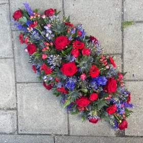 Red, blue, silver, coffin, spray, Funeral, sympathy, wreath, tribute, flowers, florist, gravesend, Northfleet, Kent, london