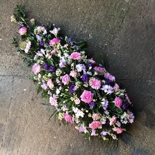 Pink, purple, white, coffin, spray, Funeral, sympathy, wreath, tribute, flowers, florist, gravesend, Northfleet, Kent, london