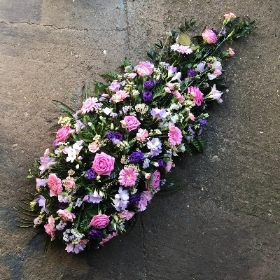 Pink, purple, white, coffin, spray, Funeral, sympathy, wreath, tribute, flowers, florist, gravesend, Northfleet, Kent, london