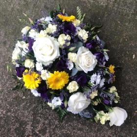 Yellow, purple, white, spray, Funeral, sympathy, wreath, tribute, flowers, florist, gravesend, Northfleet, Kent, london