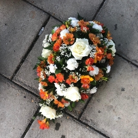 Orange, white, spray, Funeral, sympathy, wreath, tribute, flowers, florist, gravesend, Northfleet, Kent, london