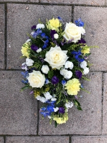 Yellow, white, blue, spray, Funeral, sympathy, wreath, tribute, flowers, florist, gravesend, Northfleet, Kent, london