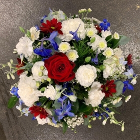 Red, white, blue, posy, arrangement, patriotic, Funeral, sympathy, wreath, tribute, flowers, florist, gravesend, Northfleet, Kent, london