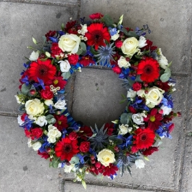 Red, white, blue, Funeral, sympathy, wreath, tribute, flowers, florist, gravesend, Northfleet, Kent, london