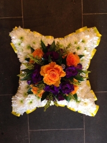 Yellow, purple, white, based, Funeral, sympathy, wreath, tribute, flowers, florist, gravesend, Northfleet, Kent, london