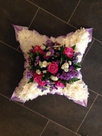 Pink, mauve, white, based, cushion, Funeral, sympathy, wreath, tribute, flowers, florist, gravesend, Northfleet, Kent, london