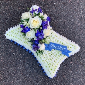 Blue, white, based, pillow, Funeral, sympathy, wreath, tribute, flowers, florist, gravesend, Northfleet, Kent, london