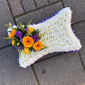 Purple, yellow, white, based, pillow, Funeral, sympathy, wreath, tribute, flowers, florist, gravesend, Northfleet, Kent, london