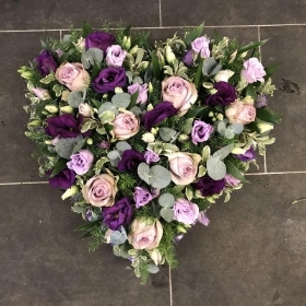 Mauve, purple, lilac, heart, Funeral, sympathy, wreath, tribute, flowers, florist, gravesend, Northfleet, Kent, london