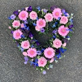 Pink, purple, heart, Funeral, sympathy, wreath, tribute, flowers, florist, gravesend, Northfleet, Kent, london