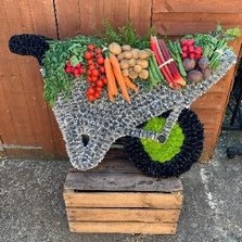 Wheelbarrow, vegetable, allotment, gardener, Funeral, sympathy, wreath, tribute, flowers, florist, gravesend, Northfleet, Kent, london