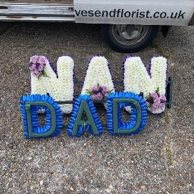 XL, large, big, dad, letters, word, Funeral, sympathy, wreath, tribute, flowers, florist, gravesend, Northfleet, Kent, london