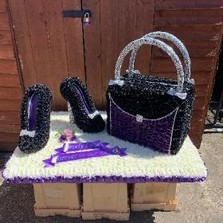 Handbag, shoes, XL, large, big, traveller, gypsy, Funeral, sympathy, wreath, tribute, flowers, florist, gravesend, Northfleet, Kent, london