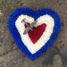 Funeral, sympathy, military, wreath, tribute, flowers, florist, gravesend, Northfleet, Kent, london, RAF, spitfire, roundel, heart, red, white, blue, 