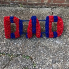 Crystal Palace, Newcastle, stripe, letters, red, blue, black, white, football, Funeral, sympathy, wreath, tribute, flowers, florist, gravesend, Northfleet, Kent, london