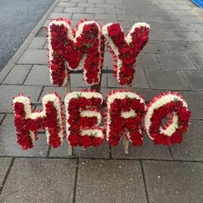 My, our, hero, tier, level, letters, word, Funeral, sympathy, wreath, tribute, flowers, florist, gravesend, Northfleet, Kent, london