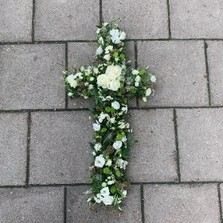 Natural, wild, woodland, white, cross, Funeral, sympathy, wreath, tribute, flowers, florist, gravesend, Northfleet, Kent, london