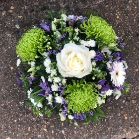 Green, purple, white, posy, arrangement, Funeral, sympathy, wreath, tribute, flowers, florist, gravesend, Northfleet, Kent, london